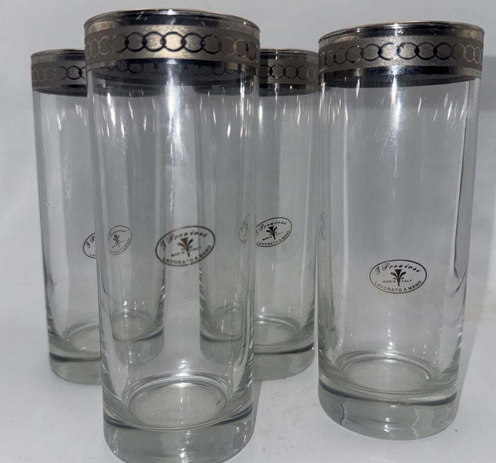 Vintage J Preziosi Lavorato A Mano Etch Made In Italy High Ball Glasses Set Of 4